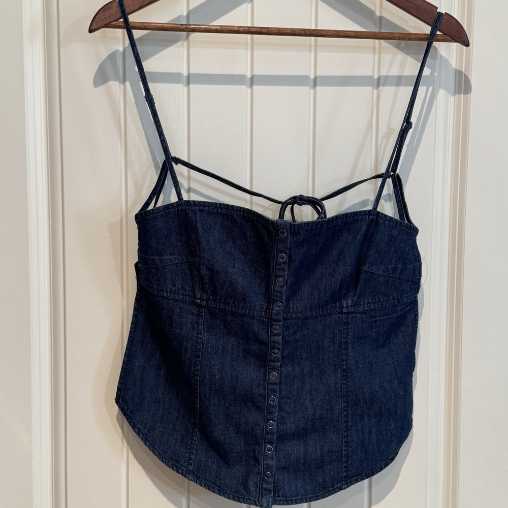 Free People Denim Corset Halter Top Lace Up Back‎ Y2K Boho Festival NWT $168